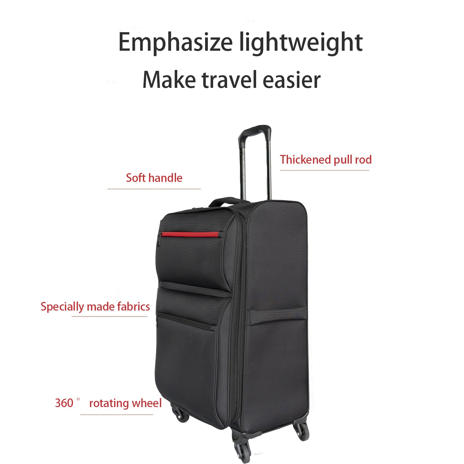 Softside Luggage Expandable 3 Piece Set Suitcase Upright Spinner Softshell Lightweight Luggage Travel Set 20Inch 24Inch 28Inch Black Fabric Plastic