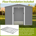 8X6 Ft Outdoor Tool Storage Shed With Metal Foundation & Lockable Doors, All Weather Metal Sheds For Garden, Patio, Backyard, Lawn, Gray Gray Metal