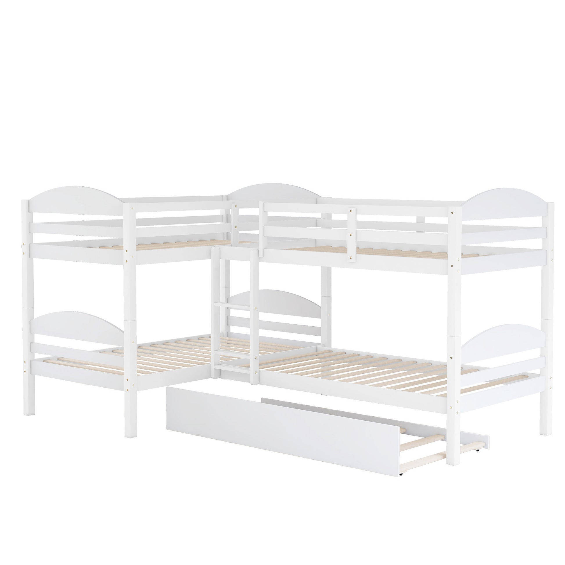 Twin L Shaped Bunk Bed With Trundle White Old Sku:Lp000024Aak White Solid Wood