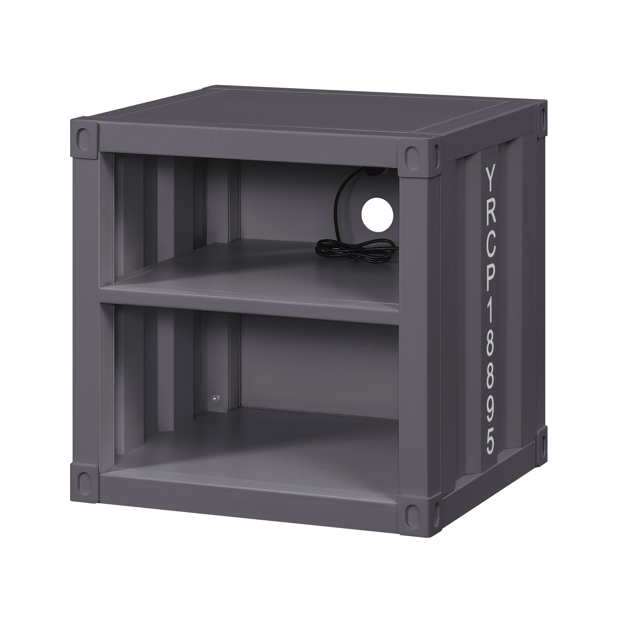 Gunmetal Nightstand With Open Shelf Gunmetal Bedroom Rectangle Contemporary,Industrial Shelf Metal