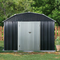 10 Ft X 12 Ft Outdoor Metal Storage Shed With Arch Roof With Lockable Doors For Backyard Garden Patio Lawn, Black Black Iron