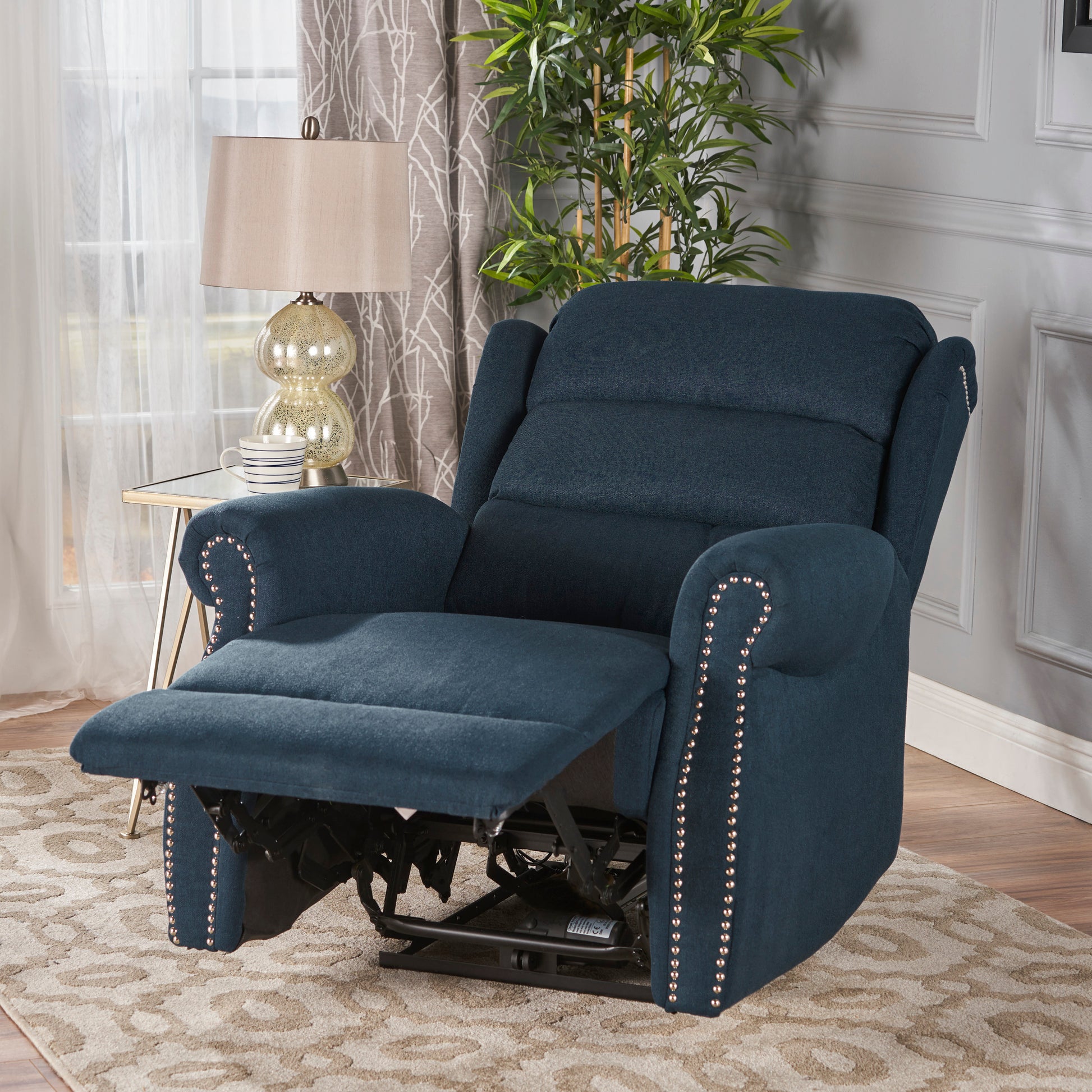 Power Recliner Navy Blue Fabric