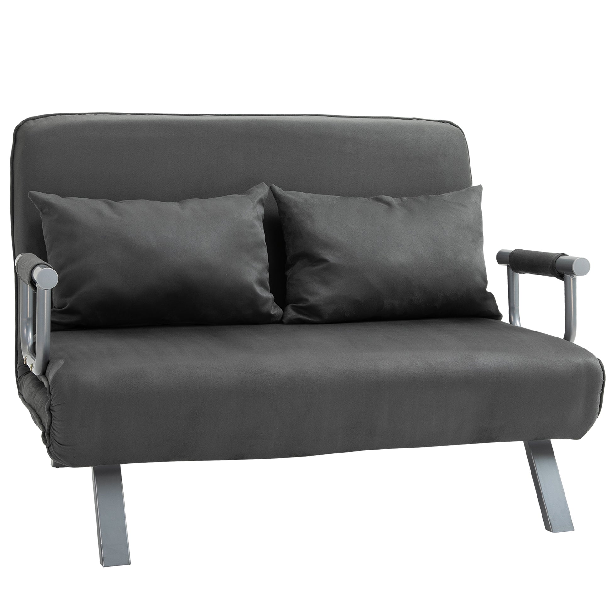 Homcom Convertible Sofa Bed Sleeper Chair, 5 Position Adjustable Backrest, Armchair Sleeper With Pillows, Leisure Chaise Lounge Couch, Gray Grey Steel 2 Seat