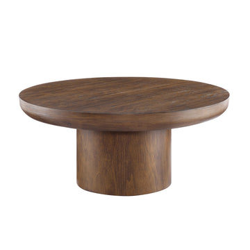 35.98Inch Round Coffee Table With Cylindrical Leg,Wood Veneer Tabletop Table,Rounded Sofa Side Table For Living Room Office,Brown Dark Brown Mdf