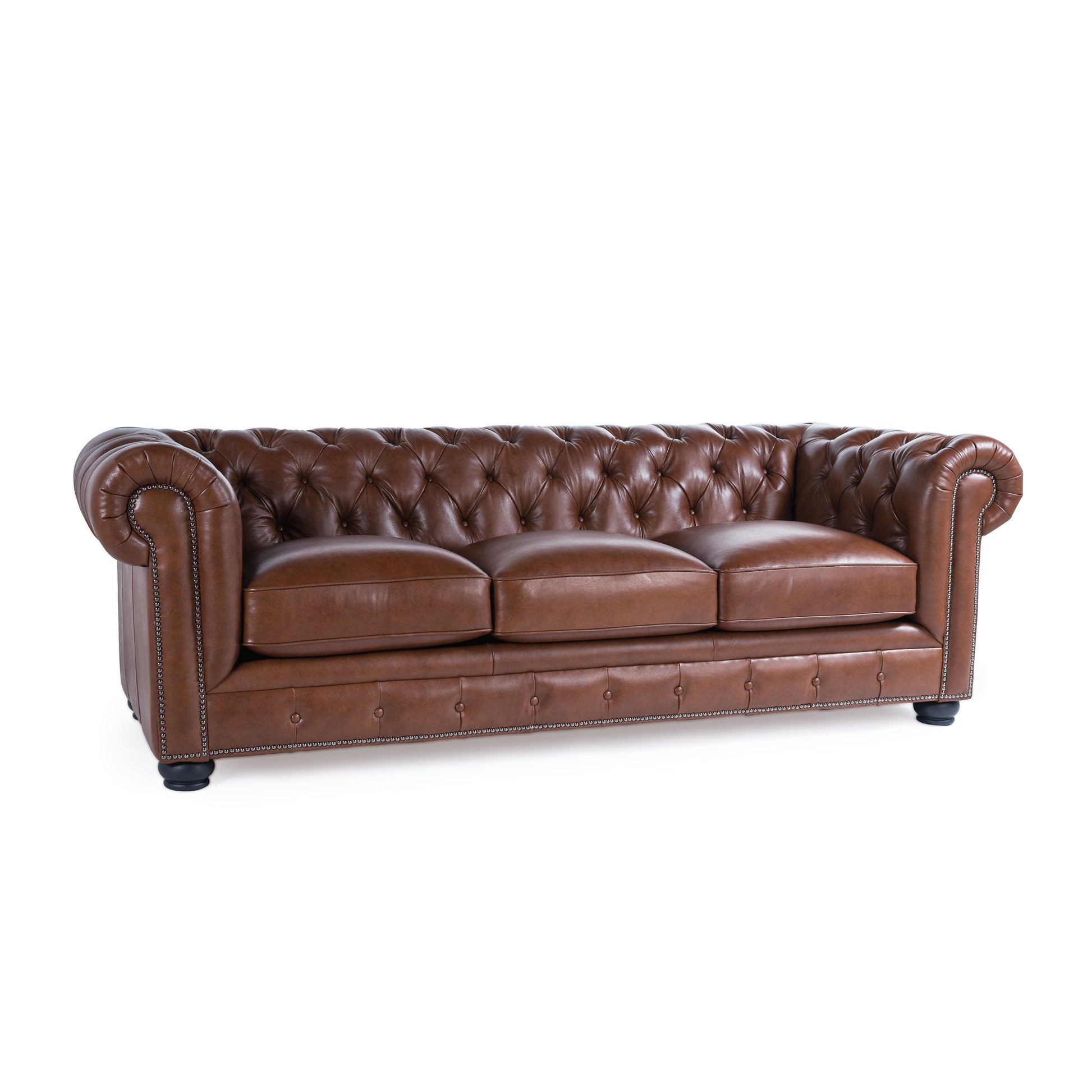 Traditional Tufted Leather Chesterfield Sofa Light Brown Leather 3 Seat