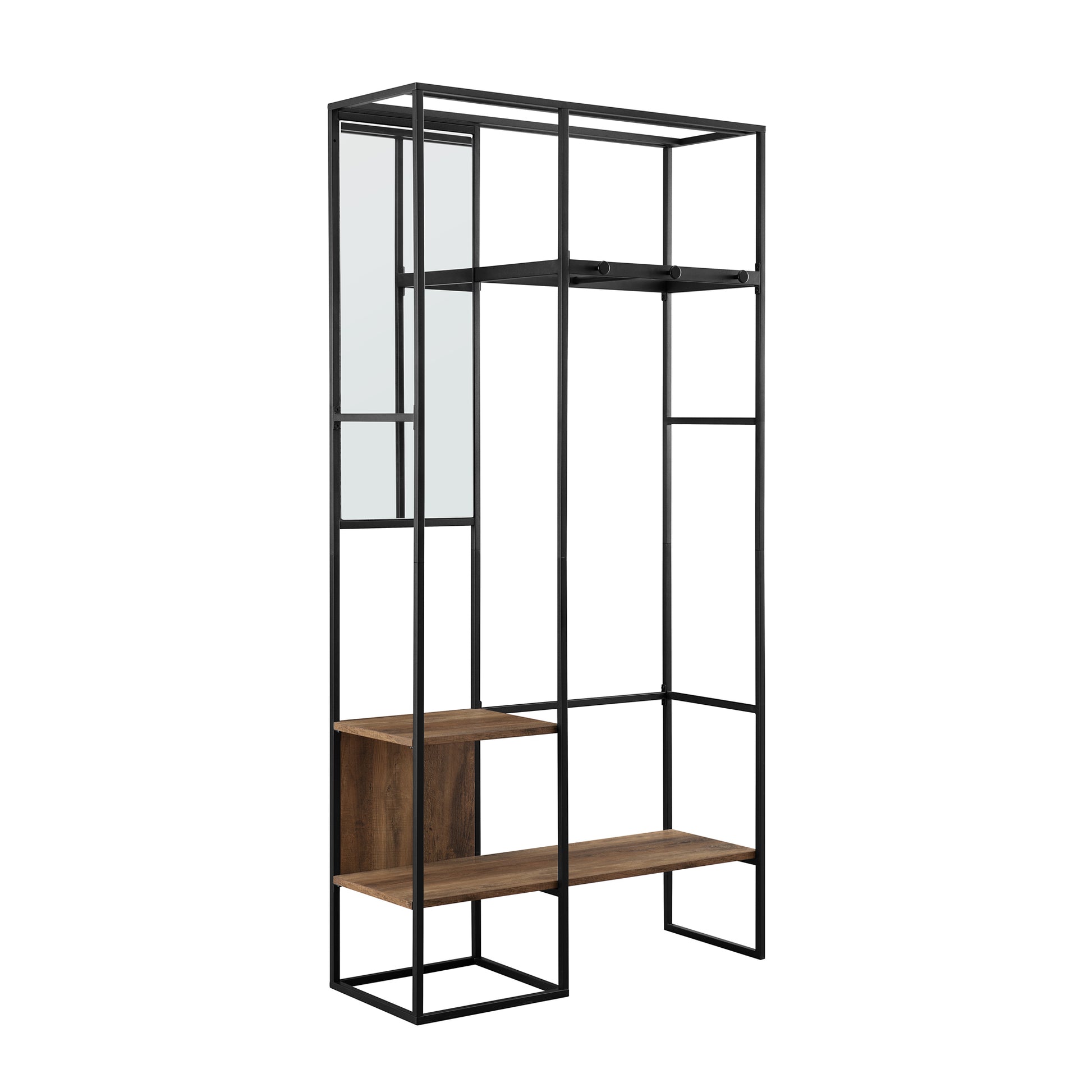 Modern Metal And Wood Hall Tree With Hanging Storage Rustic Oak Oak Mdf Mdf