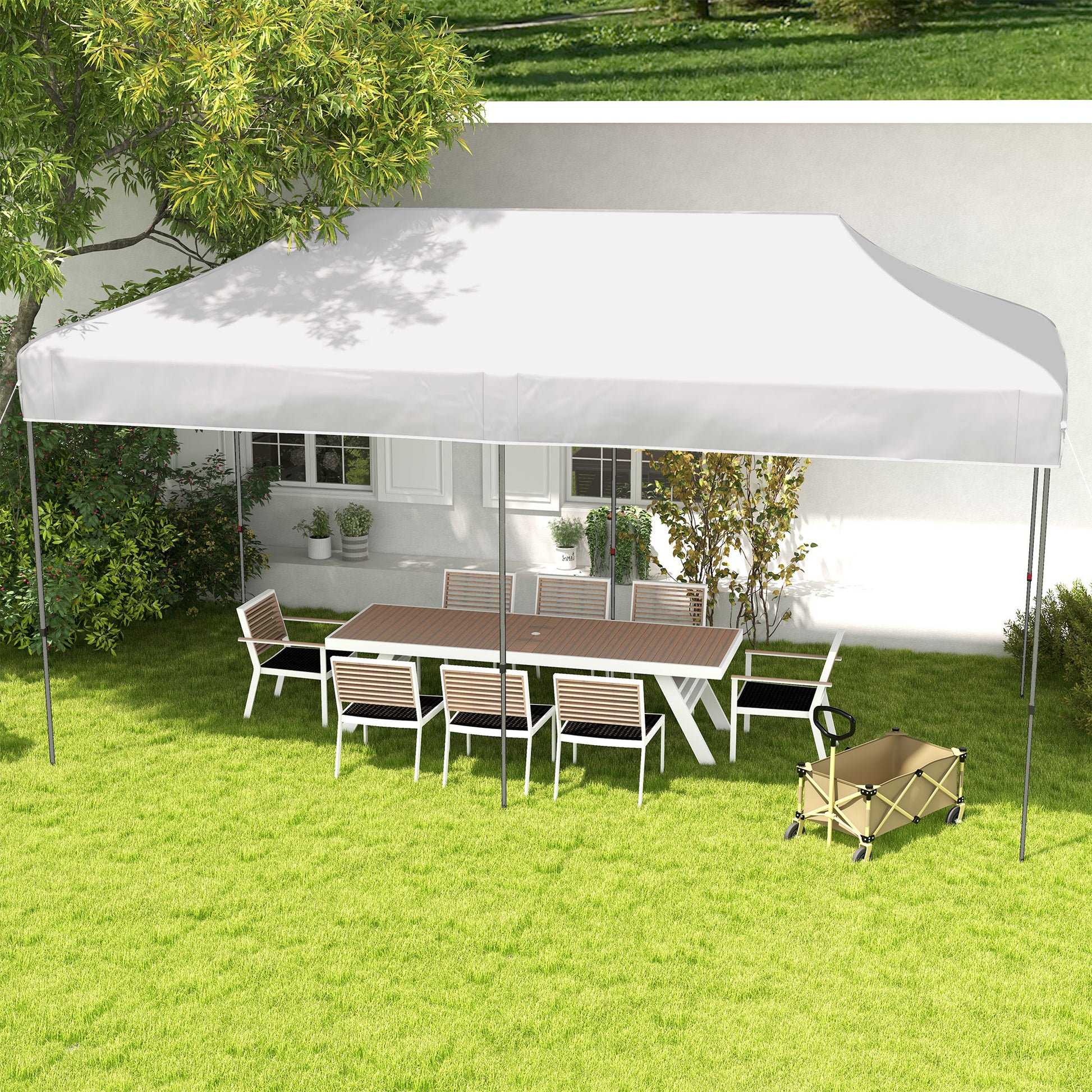 Outsunny 10' X 20' Pop Up Canopy Tent, Instant Sun Shelter With 3 Level Adjustable Height, Easy Up Outdoor Tent For Parties With Wheeled Carry Bag For Garden, Patio, White White Steel