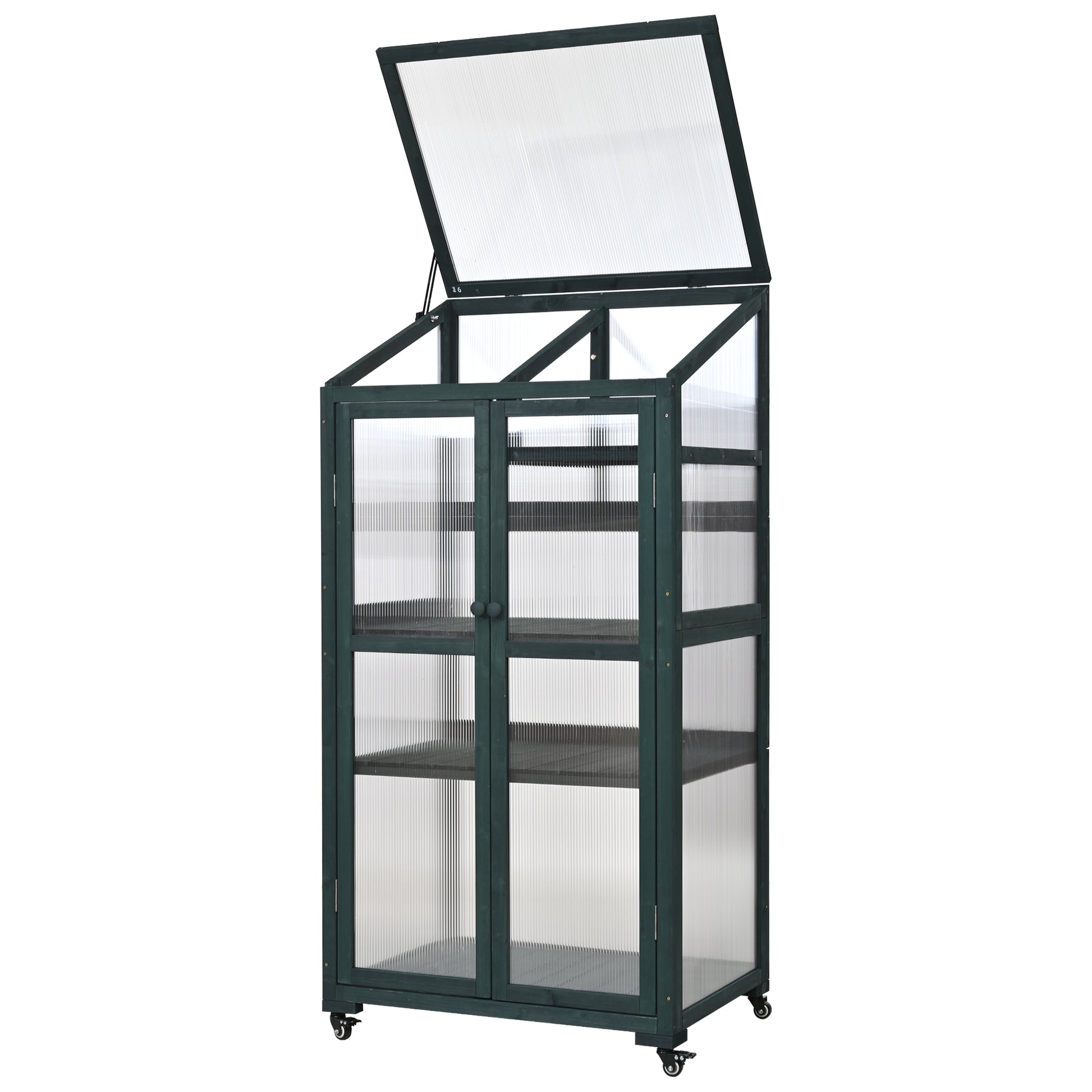 62Inch Height Wood Large Greenhouse Balcony Portable Cold Frame With Wheels And Adjustable Shelves For Outdoor Indoor Use, Forest Green Green Casual Wood Solid Wood