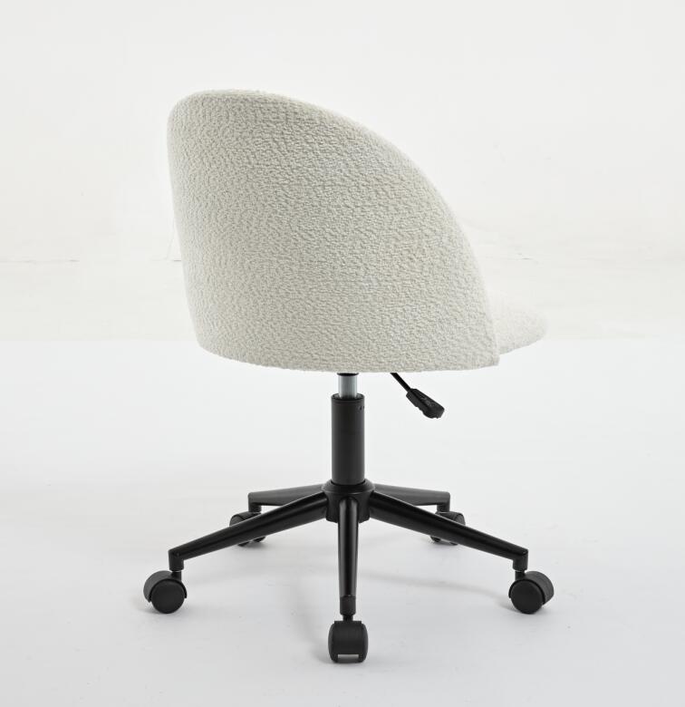 White Boucle Office Chair Desk Chair, Mid Back Adjustable Swivel Computer Chair With Black Legsmodern Upholstered Desk Chair With Wheels White Black Foam Polyester Blend