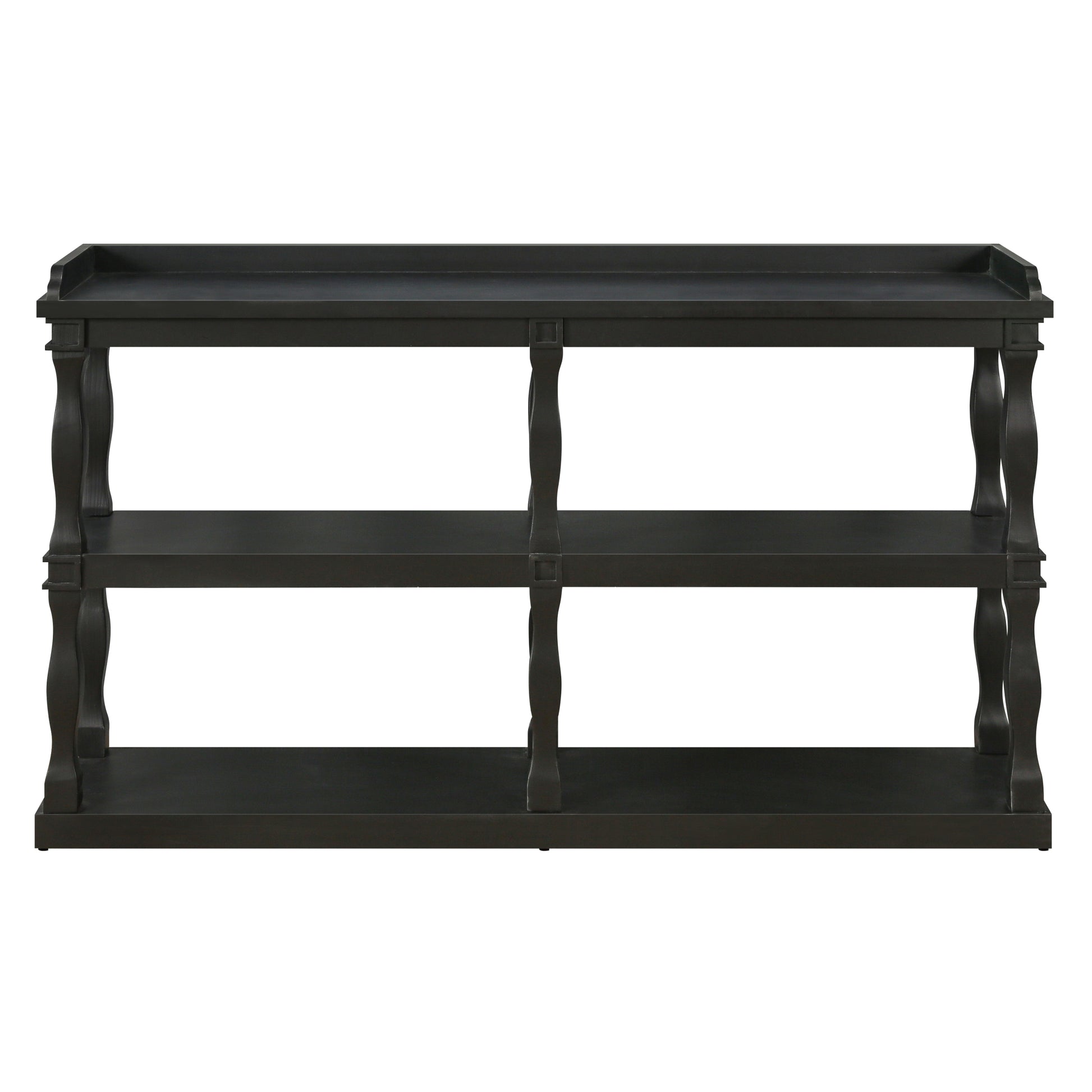 Console Table With 3 Tier Open Storage Spaces And Roman Column Effect Support Legs,Narrow Sofa Entry Table For Living Room, Entryway And Hallway Black Black Primary Living Space Floor Mount Console Tables Glossy Mdf Mdf