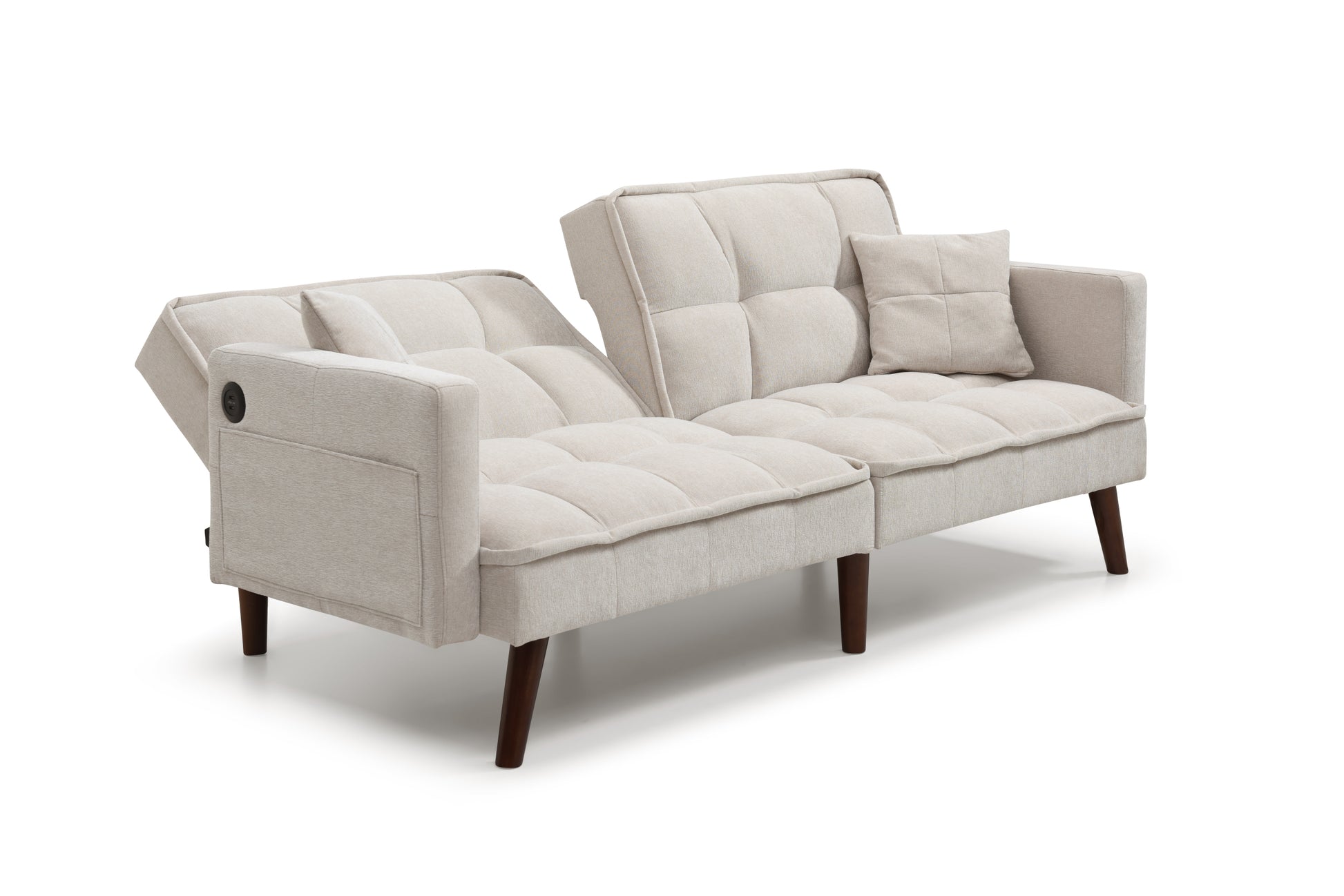 Sofa Bed Sleeper, Usb Charging Port, Chenille Fabric Folding Futon Recliner For Living Room Furniture Apartment Bedroom Office Small Spaces Beige Brown Chenille Wood Primary Living Space Medium Soft Tufted Back Modern Rubberwood Foam Solid Wood 2 Seat