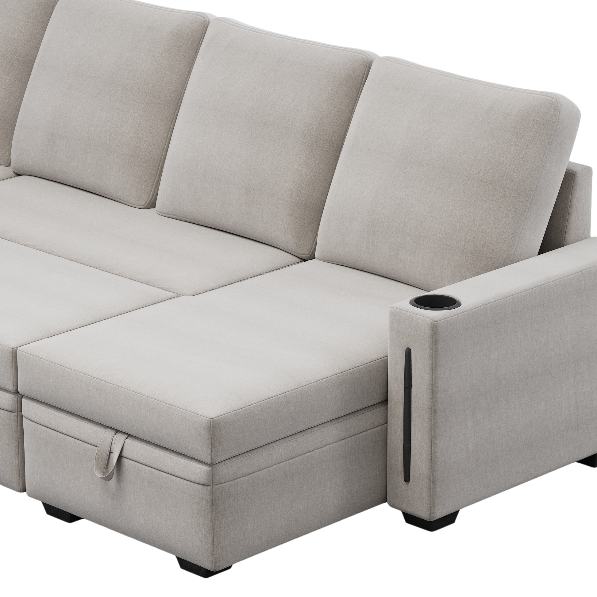 Sectional Sofa With Storage, 96" U Shaped Sectional Couches For Living Room, Comfy Convertible Sectional Sofa Beige Beige Linen Wood Primary Living Space Cushion Back Soft Modern Eucalyptus Square Arms Foam Linen 4 Seat