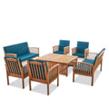 Outdoor Acacia Wood Sofa Set With Water Resistant Cushions, 8 Pcs Set, Brown Patina Teal Blue Yes Teal Blue Seats 8 Garden & Outdoor Sofa Seating Groups Foam Acacia Wood