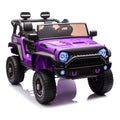 24V Two Seater Kids Ride On Truck Car W Parents Control,200W*2,Seat Width 20.28In,Four Wheel Suspension,Led Lights,Music,Mp3,Bluetooth,Two Independent Seat Belts,Suitable For Off Road For Kids Aged 3 Purple 100 149 Lbs Polypropylene