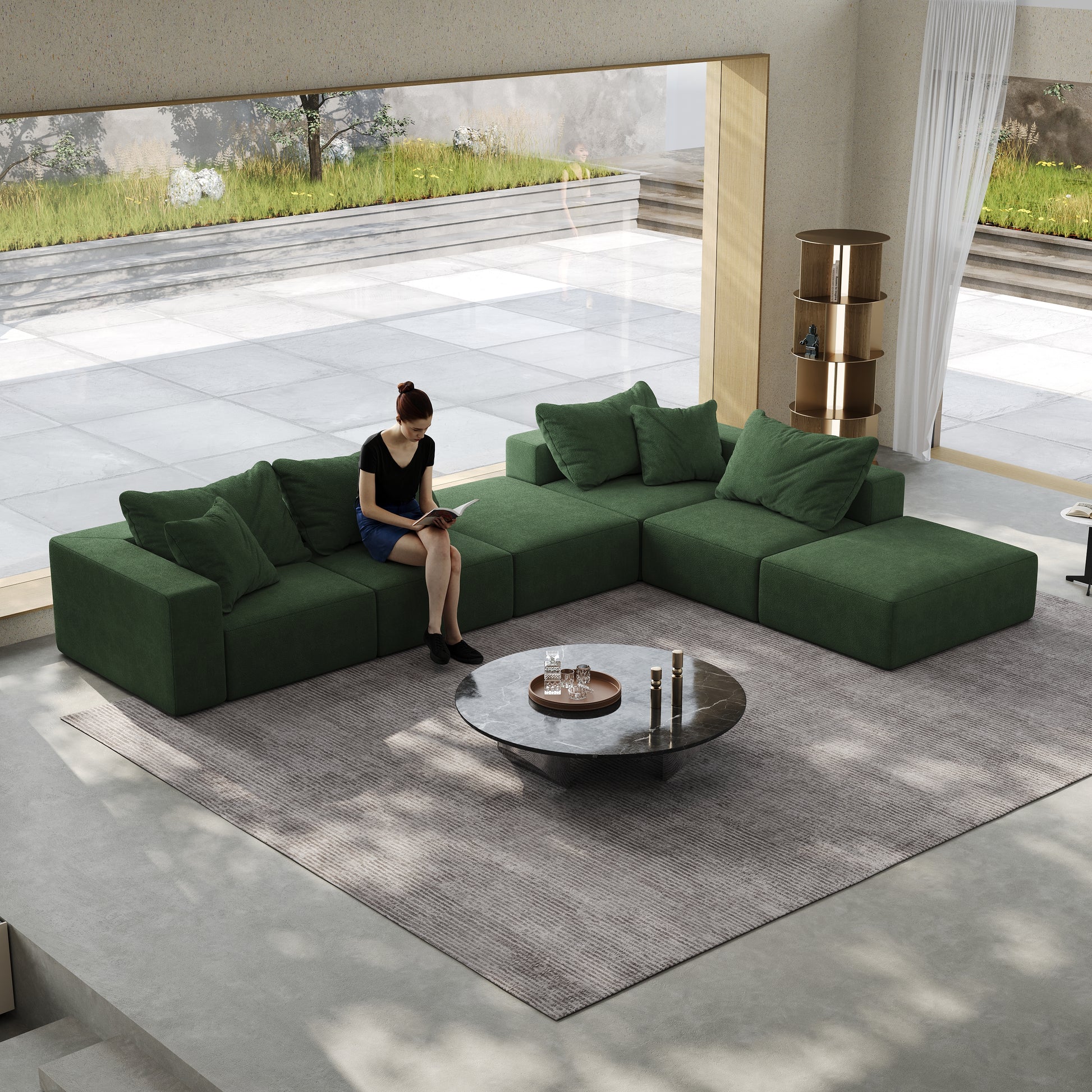 Oversized Sponge Cloud Sofa,Modern Upholstered Sectional Sofa Couch Set,Modular 162" L Shaped Sectional Living Room Sofa Set With 6 Pillows,Free Combination Sofa Couch For Living Room,Bedroom Green Foam Chenille 6 Seat