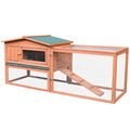 Pawhut Rabbit Hutch 2 Story Bunny Cage Small Animal House With Slide Out Tray, Detachable Run, For Indoor Outdoor, 61.5