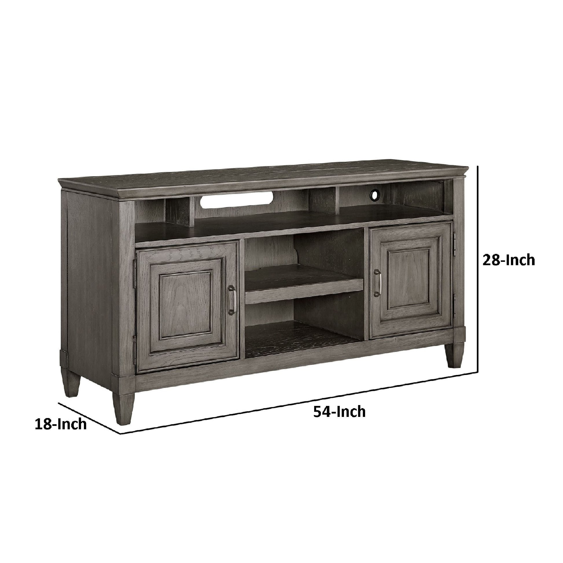 Eva 54 Inch Tv Media Entertainment Center Console, Medium, 2 Door Stone Gray Gray 50 59 Inches Wood