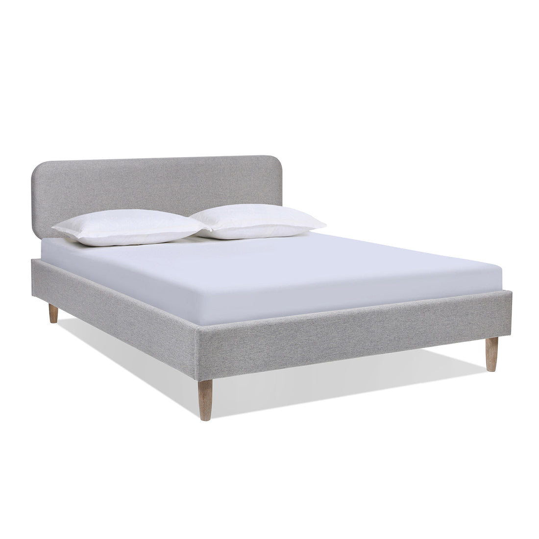 Diego Low Upholstered Platform Bed, Queen, Light Grey Polyester Box Spring Not Required Queen Gray Wood Foam Polyester Polyester