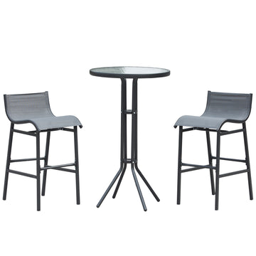 Outsunny 3 Piece Bar Height Outdoor Bistro Set For 2, Round Patio Pub Table 2 Bar Chairs With Comfortable Design & Strong Build, Charcoal Gray Charcoal Grey Metal