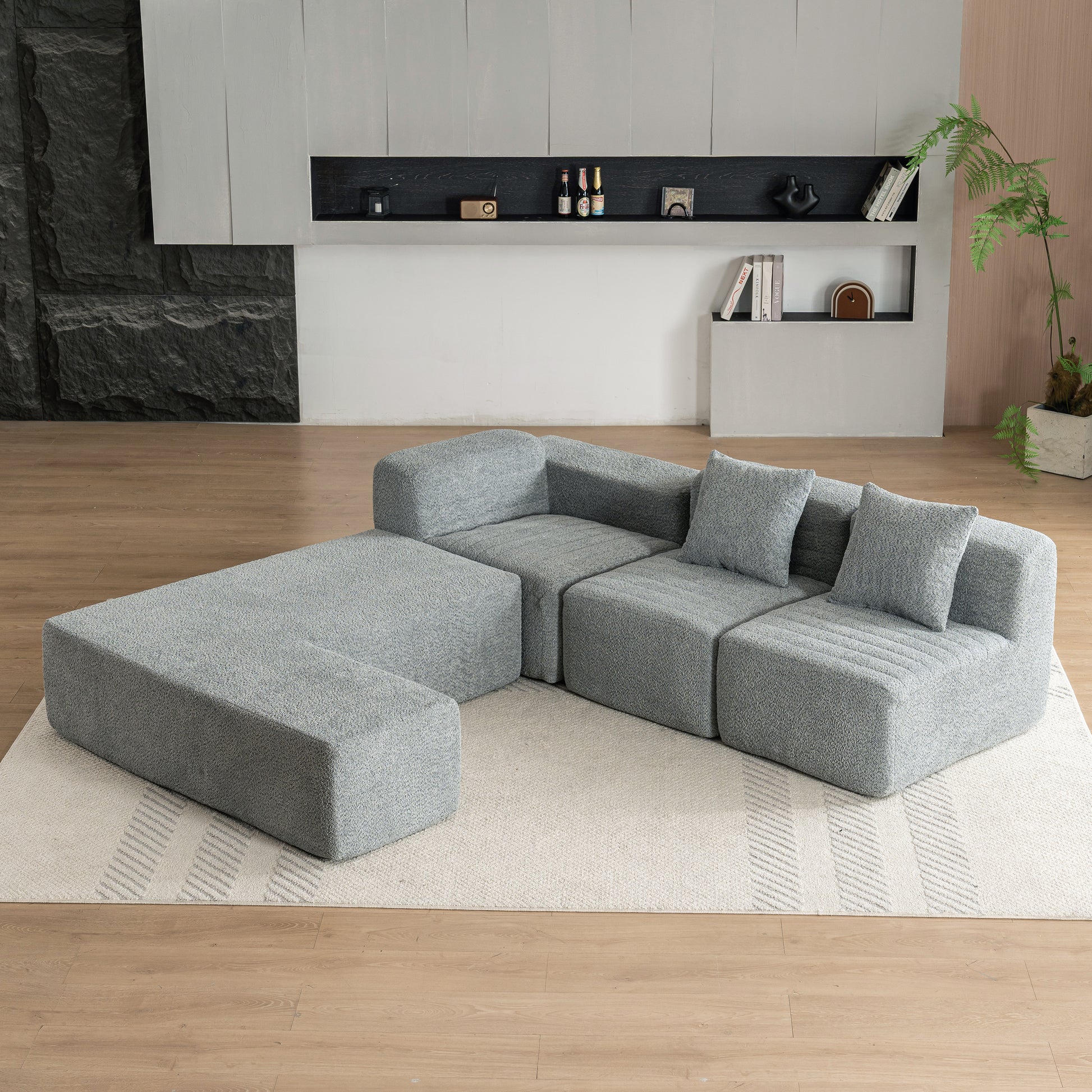 116.5" Sectional Sofa Full Compressed Sofa Couch Free Combined Sofa For Living Room, Grey Grey Foam Polyester 4 Seat