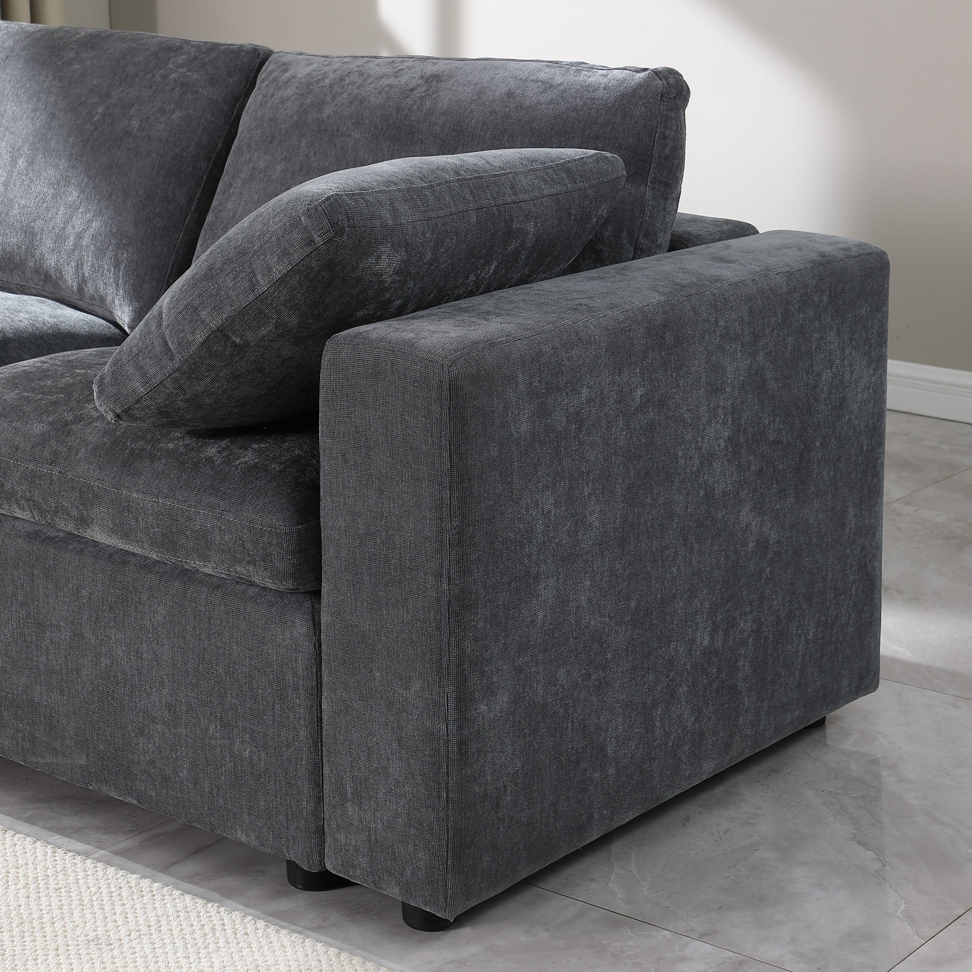 68.5" Loveseat Sofa With Ottoman Modular Sectional Beautiful Seat Couch Small L Shaped Upholstered Couch For Living Room Apartment Small Space, Chenille Grey Grey Fabric 3 Seat