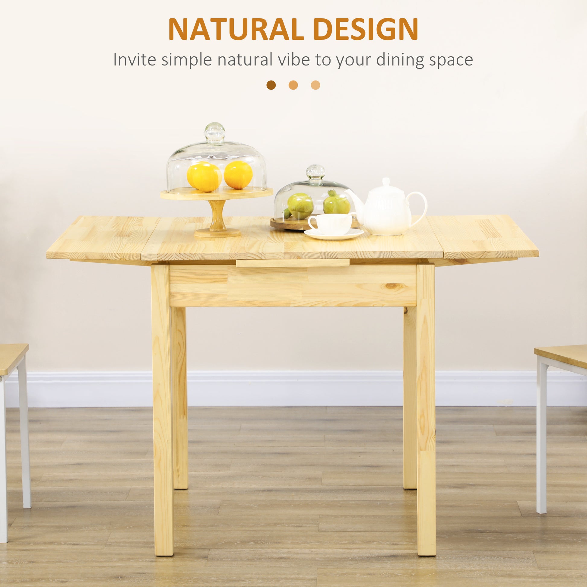 Homcom Folding Dining Table With Pine Wood Frame, Drop Leaf Tables For Small Spaces, Foldable Kitchen Table For Dining Room, Natural Natural Wood Wood