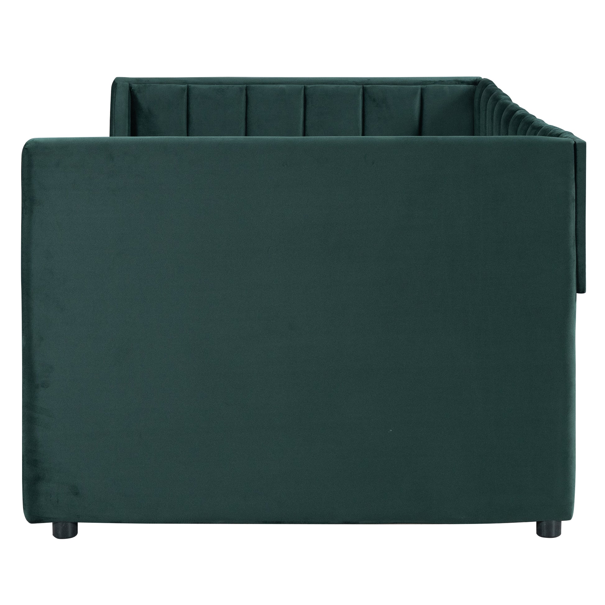 Twin Size Upholstered Velvet Daybed With Trundle, Green Box Spring Not Required Twin Green Wood Bedroom Bed Frame Velvet Upholstered