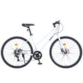 7 Speed Hybrid Bike Disc Brake 700C Road Bike For Men Women'S City Bicycle Cycling White Garden & Outdoor Carbon Steel