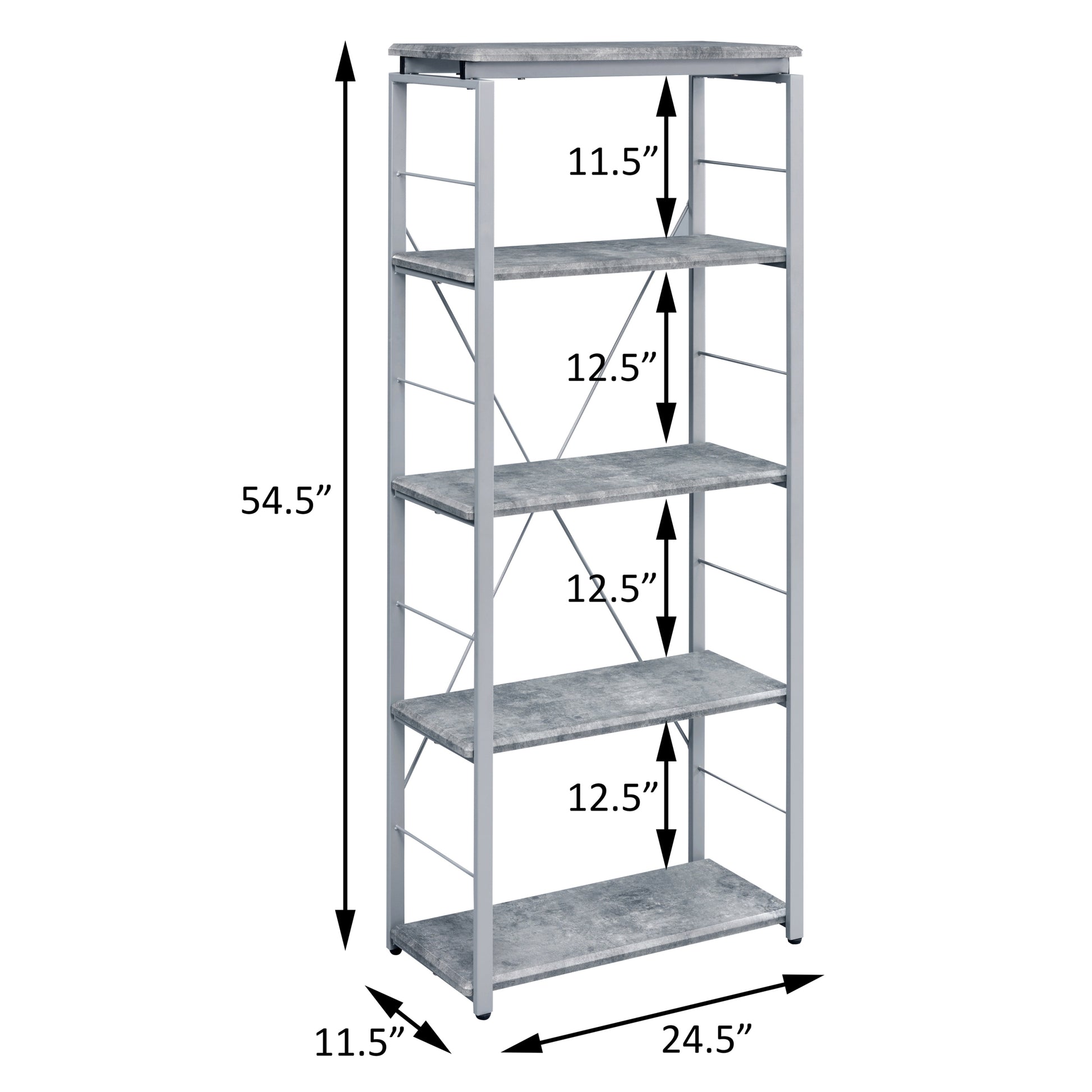 Grey And Silver 4 Shelf Bookcase 4 Grey Silver Etagere Horizontal Primary Living Space Open Back Wood Contemporary Wood Metal