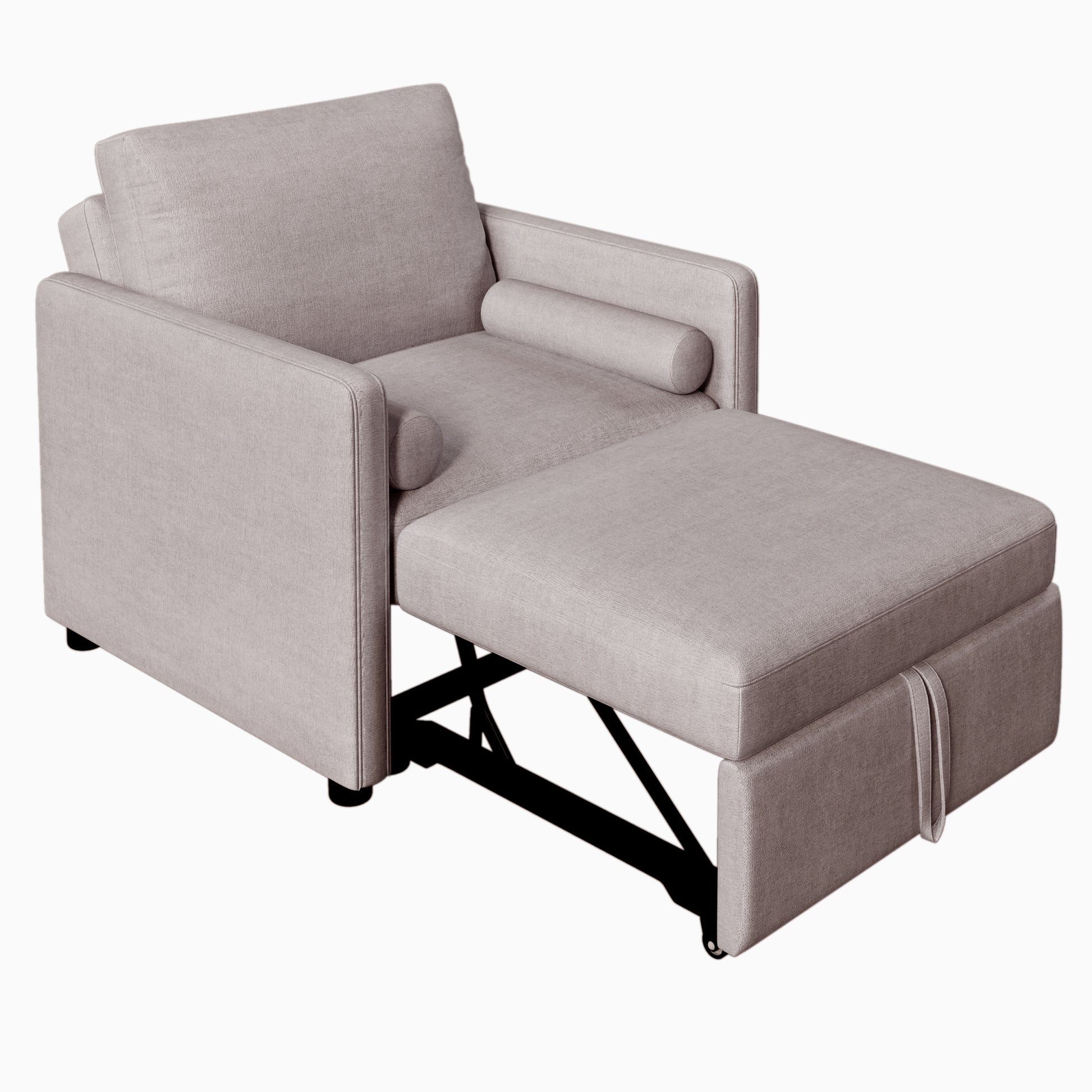 3 In 1 Convertible Sleeper Chair With Adjustable Backrest, Lounger Chair Turns Into Bed, Single Bed For Living Room, Linen, Tan Tan Linen