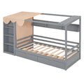 Twin Size House Bed With Two Drawers And Wardrobe,Gray Twin Gray Solid Wood