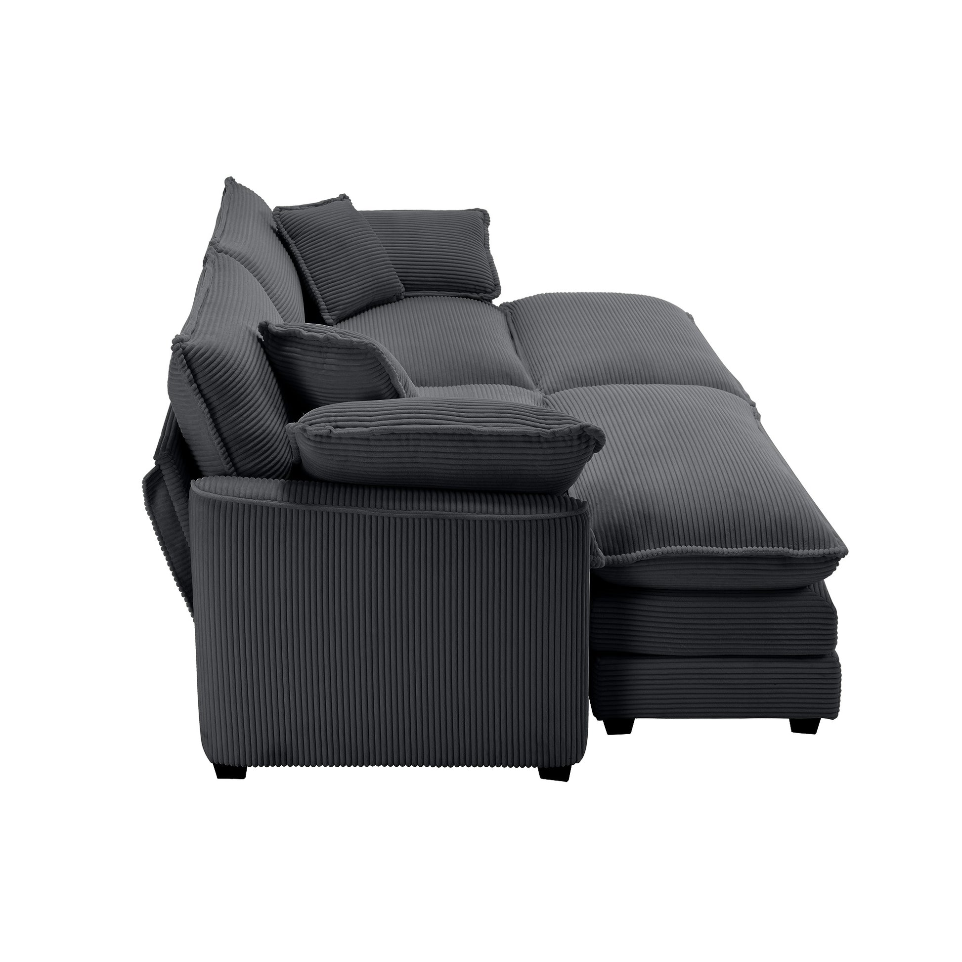 Corduroy Two Seater Sofa With 2 Footrest, 2 Seater Sofa With Ottoman For Small Living Spaces, Grey Corduroy Sofa Grey Corduroy 2 Seat
