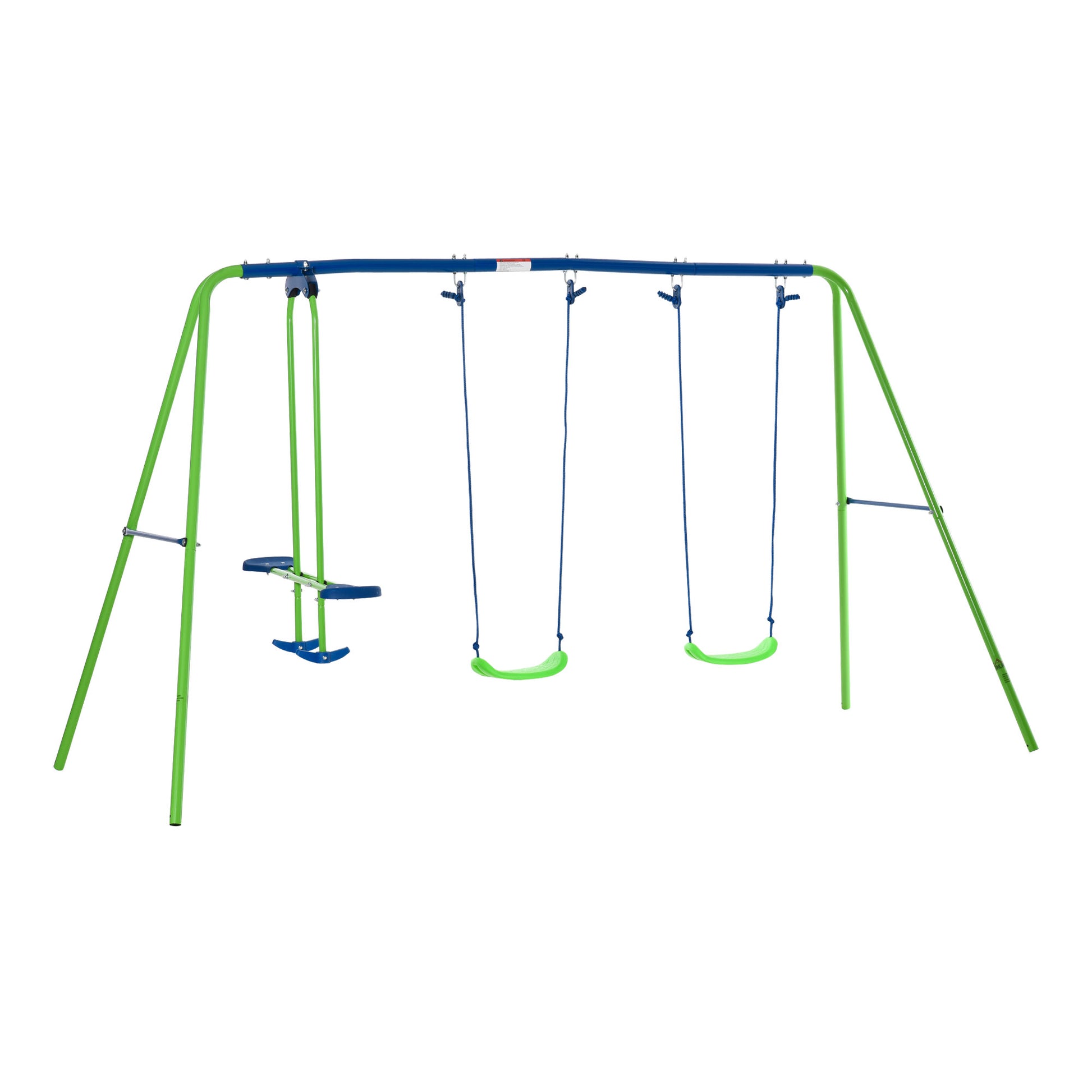 Outsunny Metal Swing Set With Glider, Two Swing Seats And Adjustable Height, Outdoor Heavy Duty A Frame Suitable For Playground, Backyard, Green Green Metal