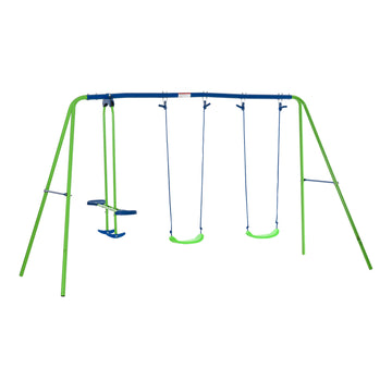 Outsunny Metal Swing Set With Glider, Two Swing Seats And Adjustable Height, Outdoor Heavy Duty A Frame Suitable For Playground, Backyard, Green Green Metal