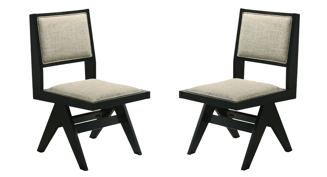 Contemporary Black Color 2Pc Dining Side Chairs Light Gray Fabric Upholstered Chairs Arms Dining Room Rubberwood Black Dining Room Contemporary Dining Chairs Rubberwood Solid Back Set Of 2
