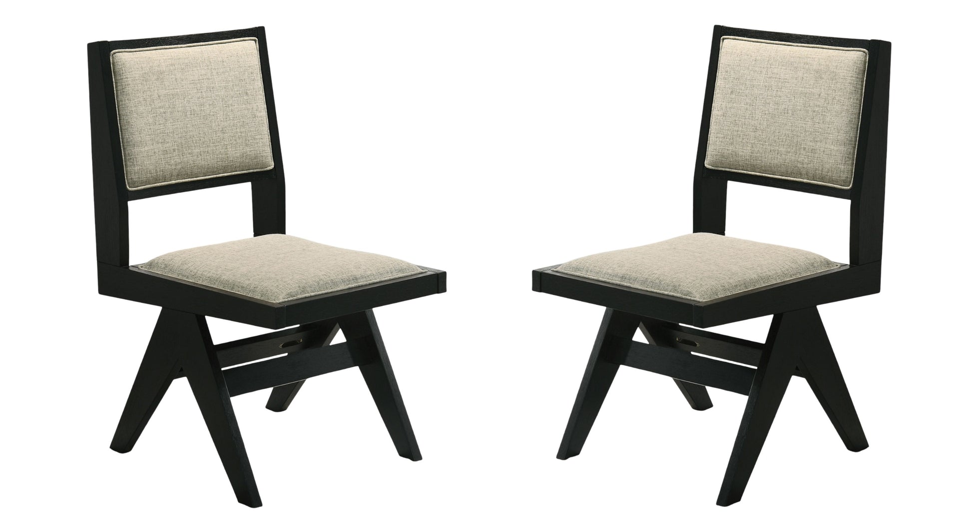 Contemporary Black Color 2Pc Dining Side Chairs Light Gray Fabric Upholstered Chairs Arms Dining Room Rubberwood Black Dining Room Contemporary Dining Chairs Rubberwood Solid Back Set Of 2