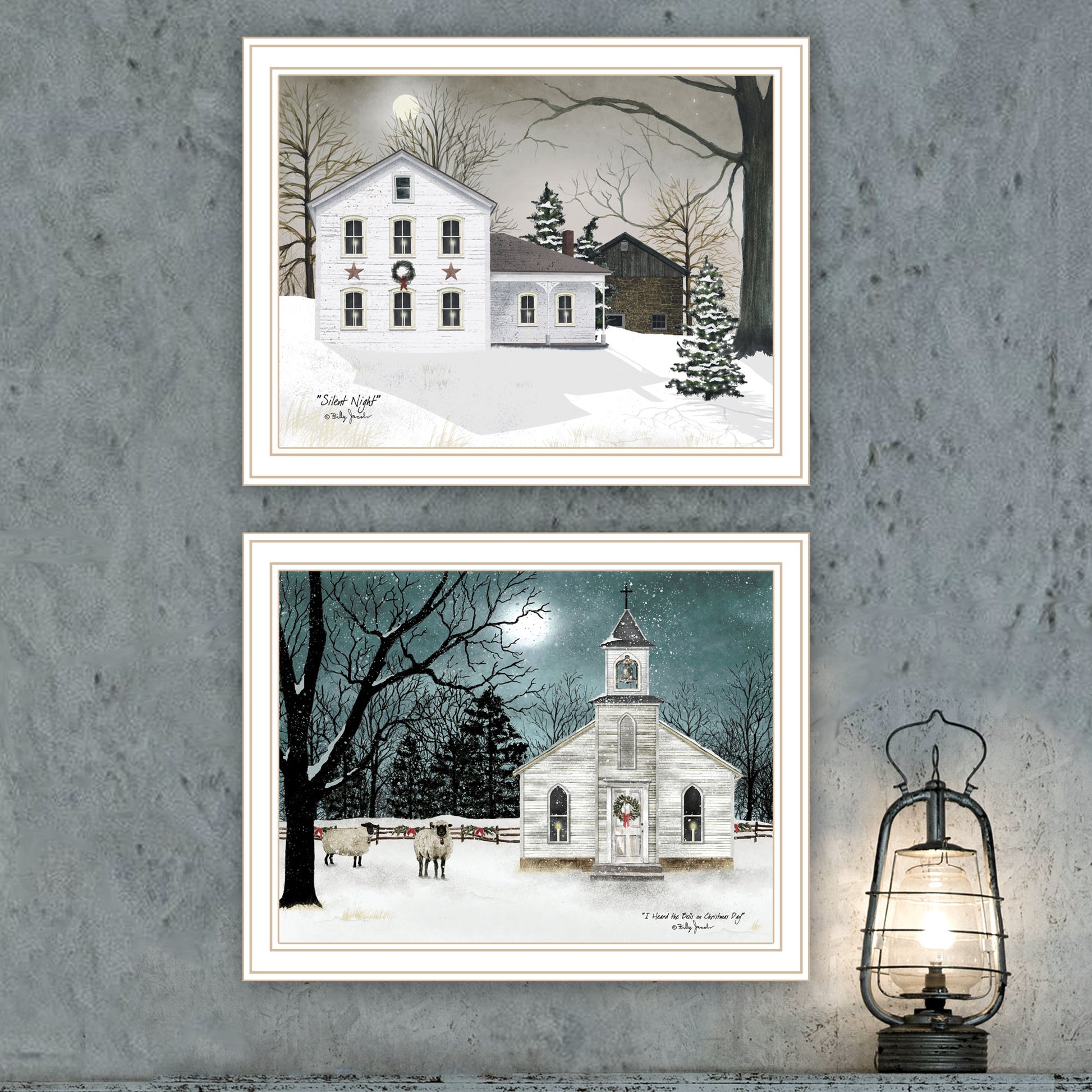2 Piece Vignette Silent Night White Framed Wall Art For Living Room, Bedroom Wall Art Print For Home Decor By Billy Jacobs Multi Wood Paper