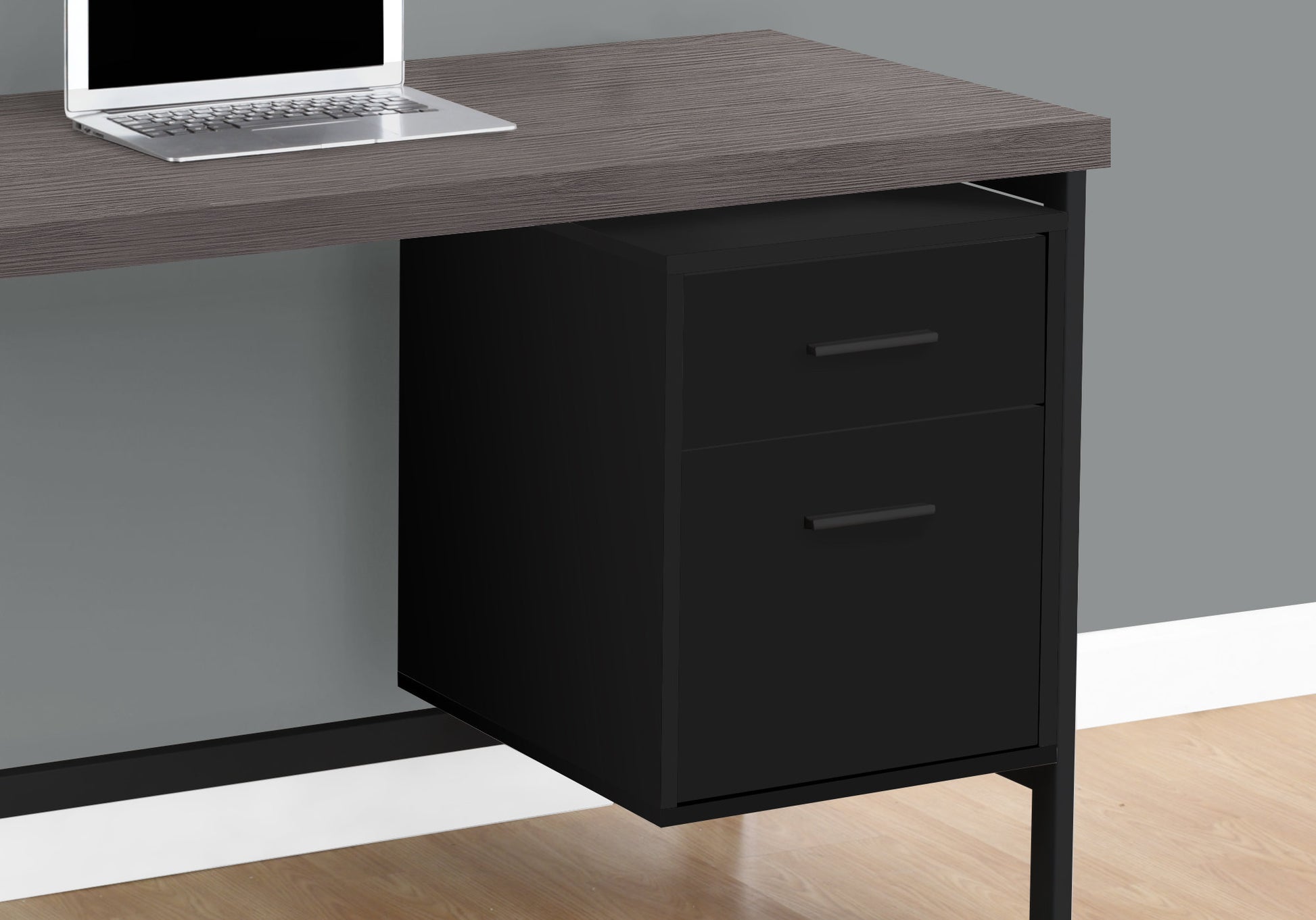 Computer Desk, Home Office, Laptop, Left, Right Set Up, Storage Drawers, 48"L, Work, Black And Grey Laminate, Black Metal, Contemporary, Modern Black Particle Board