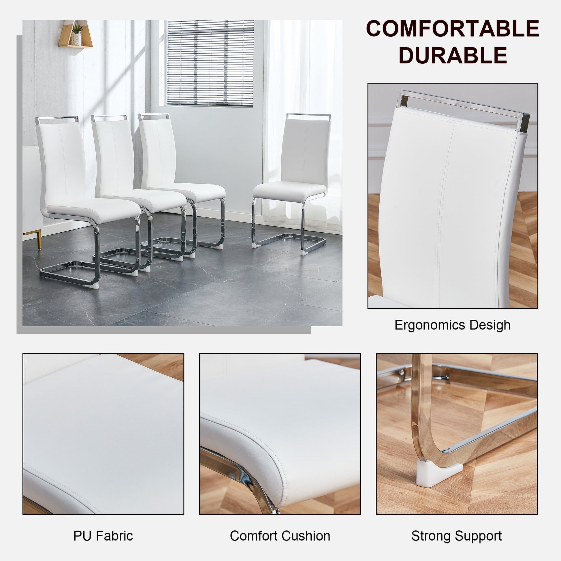 1 Table And 4 Chairs, Brown Tempered Glass Tabletop And Silver Metal Legs, Modern Minimalist Style Rectangular Glass Dining Table, Paired With 4 Modern Silver Metal Leg Chairs. 1123C 1162 Brown Seats 4 Glass