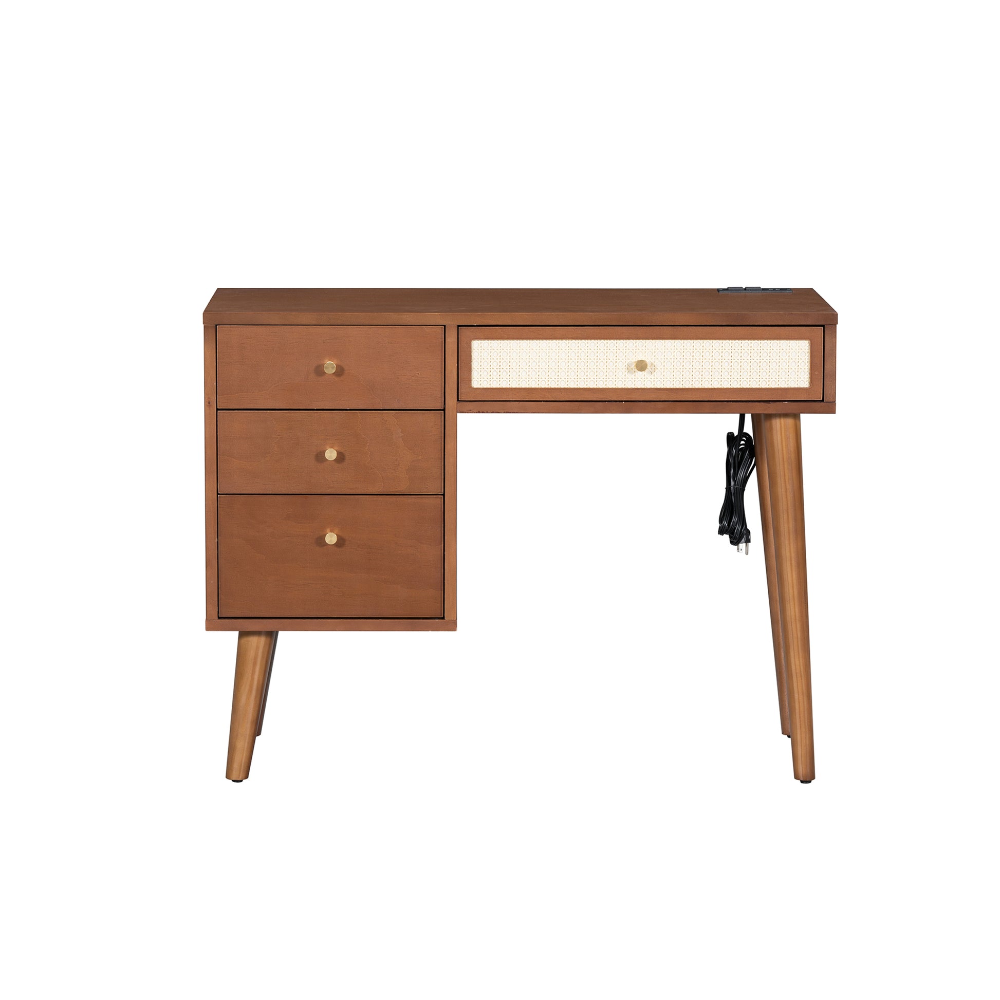 3 Pieces Bedroom Set With Queen Size Wooden Bed Frame, 1 Vintage Nightstand And 1 Makeup Vanity Set With Stool,Walnut Expected Arrival Time: 08.23 Queen Walnut 3 Piece Set Wood