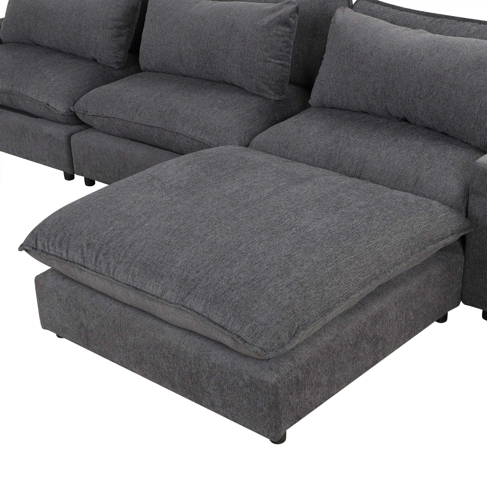 128" Sectional Sofa Cloud Sofa Chenille Upholstered Sofa Couch With Movable Ottoman, Comfortable Seat Cushions, Charging Ports And Three Back Pillows For Living Room, Grey Grey Foam Chenille 4 Seat