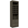 Kava Bar Cabinet, Concealable Serving Tray, Sixteen Built In Wine Rack, One Shelf, Double Door Smokey Oak Smoke Grey Particle Board Particle Board