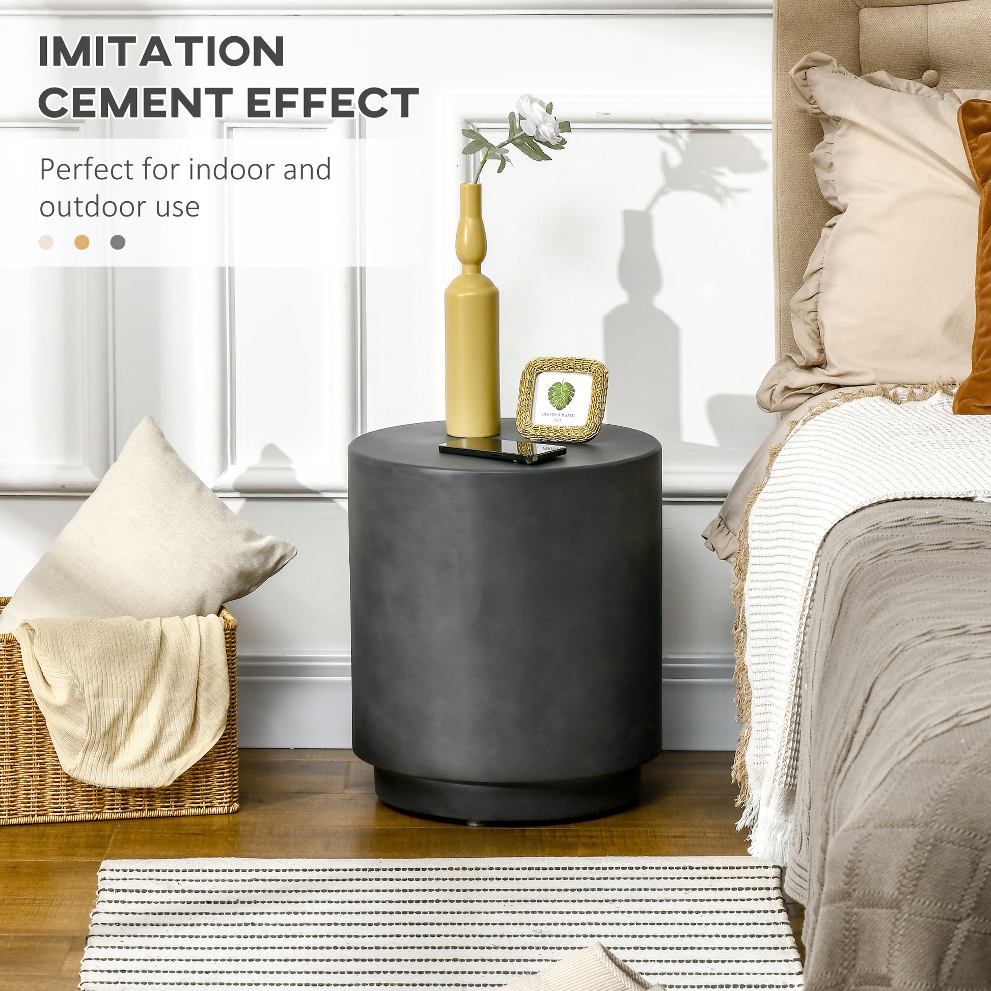 Homcom Round Side Table, Lightweight Accent Table With Concrete Finish, End Table With 4 Adjustable Feet For Indoor, Outdoor, Dark Gray Dark Gray Mdf