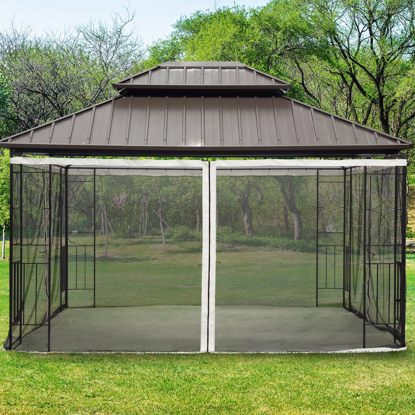 Outsunny 10' X 12' Universal Replacement Mesh Sidewall Netting For Patio Gazebos And Canopy Tents With Zippers, Sidewall Only , Beige Cream White Polyester