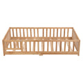 Full Size Floor Bed With Door,Solid Wood Platform Bed Frame With Fence,Suitable For Children,Pine Wood,Natural Full Natural Wood