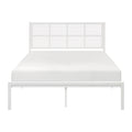 1Pc Queen Platform Bed, Metal Frame White Finish Faux Cane Panel Headboard Casual Coastal Bedroom Furniture, Bed In A Box Box Spring Not Required Queen White Metal Bedroom Casual,Coastal Metal