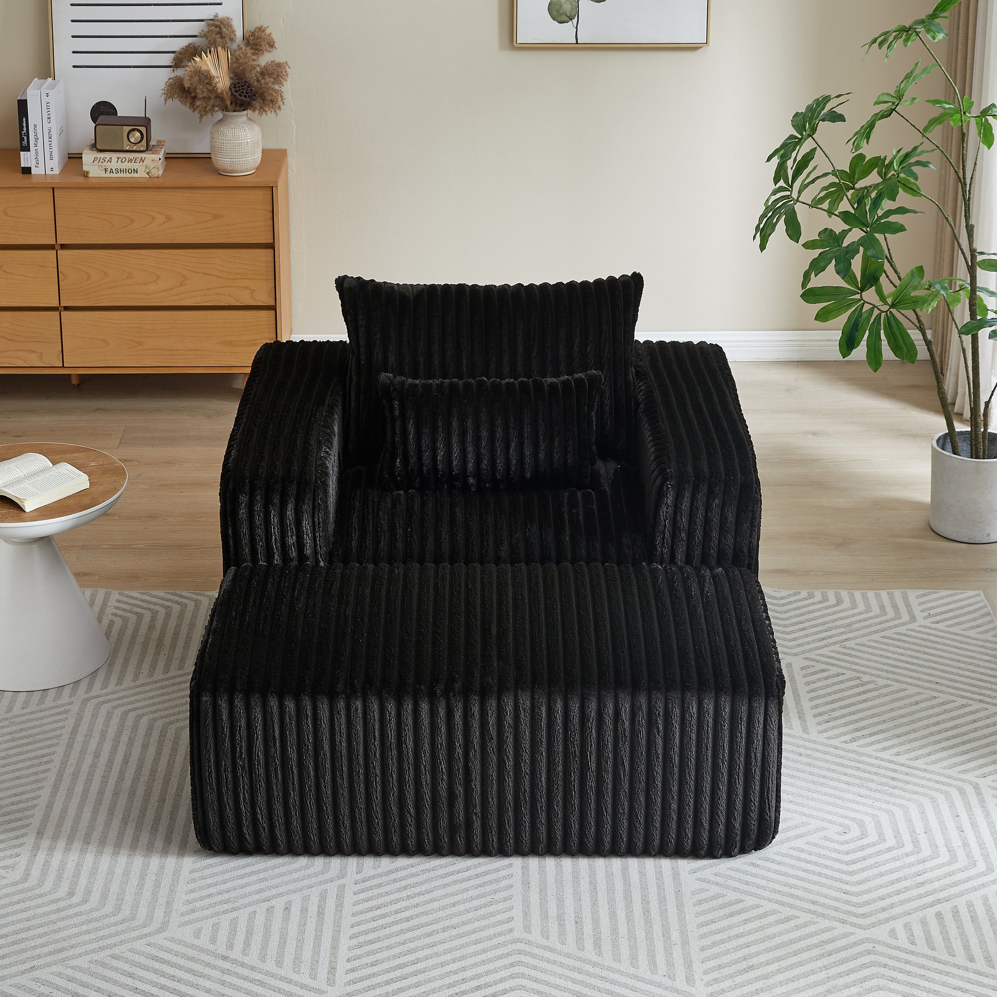 62.5 Inch Corduroy Sponge Sofa Lounge Chair With Removable Footrest,No Assembly Required,Fluffy Modern Sleeper Chair For Indoor Living Room Bedroom Black Foam Corduroy 1 Seat
