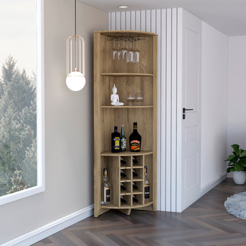 Essential Corner Bar Cabinetthree Shelves, Eight Built In Wine Rack, Two Side Shelves Beige Primary Living Space Modern Shelves Included Particle Board