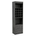 Kava Bar Cabinet, Concealable Serving Tray, Sixteen Built In Wine Rack, One Shelf, Double Door Smokey Oak Gray Dining Room Modern Particle Board Particle Board