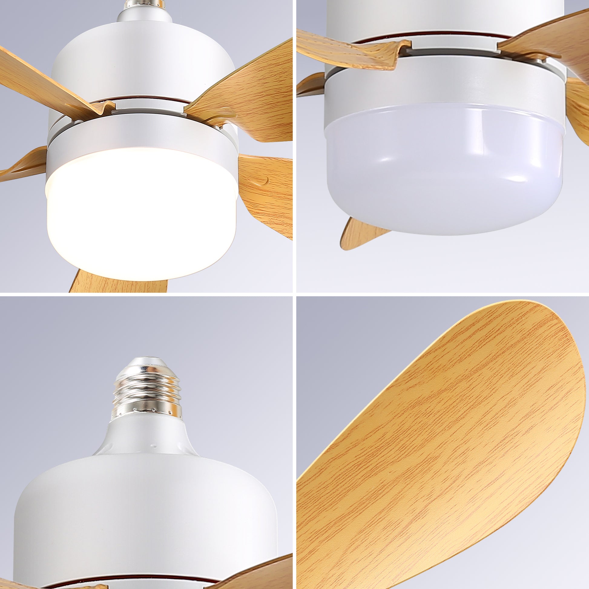 16 Inch Socket Ceiling Fans With Dimmable Led Light 2 In 1 Screw Small Ceiling Fan White Pc